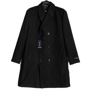 Nautica Men's 42 Regular Overcoat Double-Breasted Wool Blend Lined Black NEW